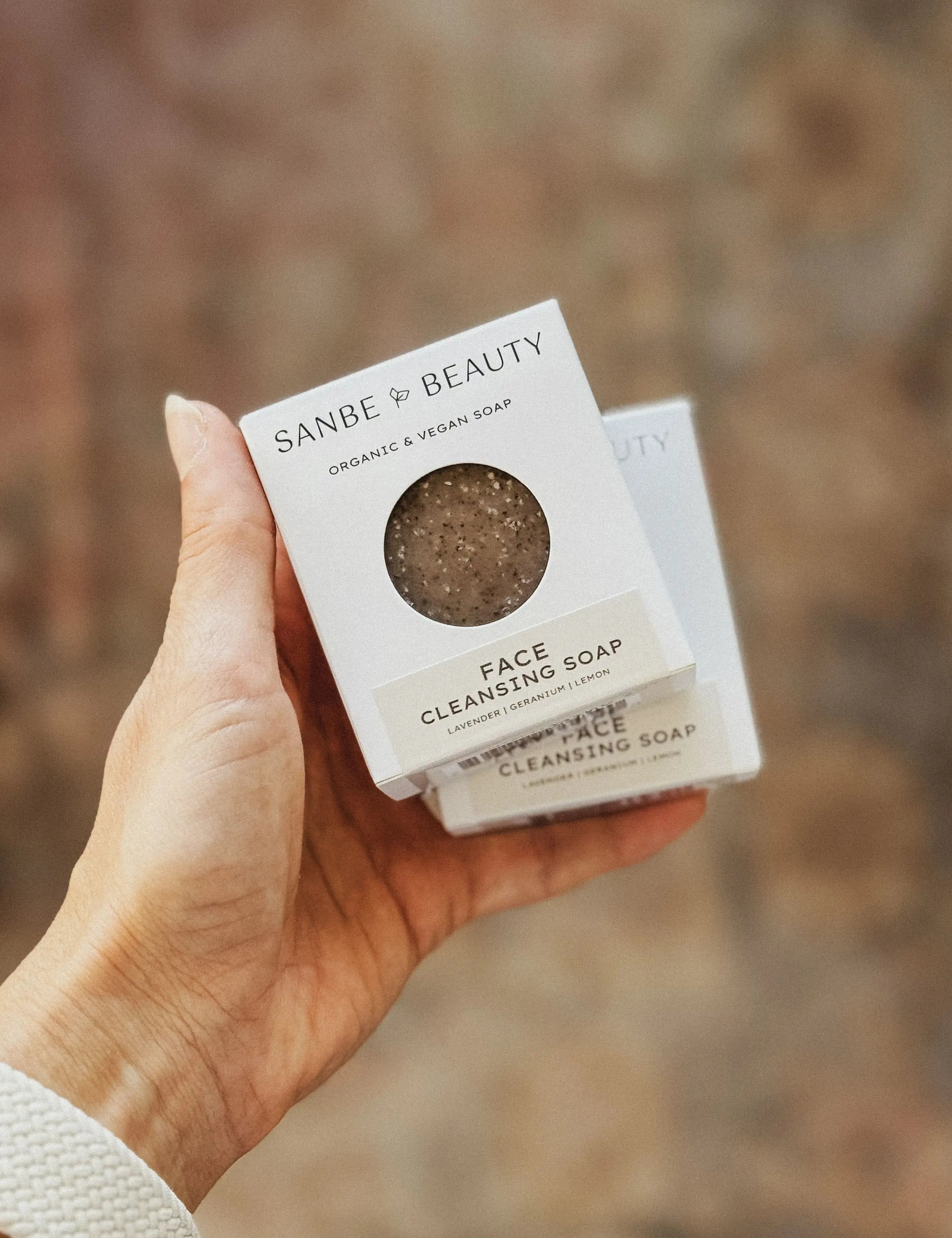Sanbe Beauty organic face soap – gentle cleansing bar lathered on skin